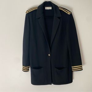 Vintage St. John Marie Gray Black Santana Knit Captian’s Cardigan Nautical XL